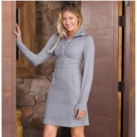 Athleta Dresses & Skirts - Athleta S Gray Athletic Dress Thumb Holes Stretch Modest COZY UP